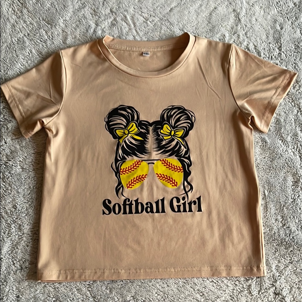 Softball Girl Kids T-Shirt - Tan  SZ 9-10